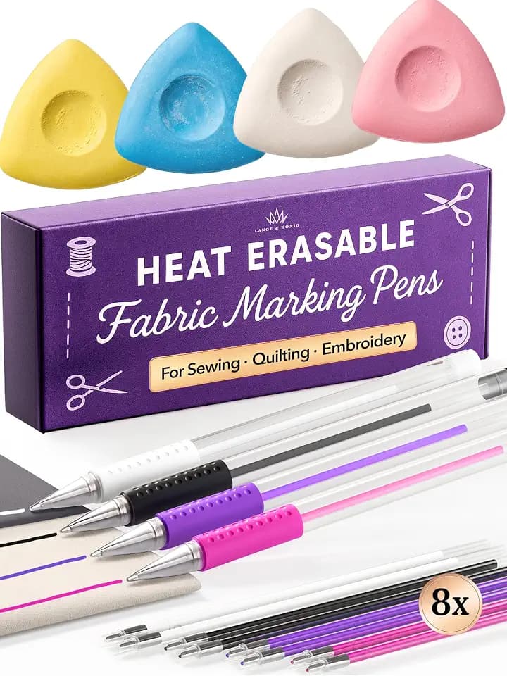 4x Tailors Chalk + Heat Erasable Fabric Marking Pens for Sewing - Sewing Supplies Quilting Supplies Table Accessories Embroidery Pen Tailors Chalk Alternative