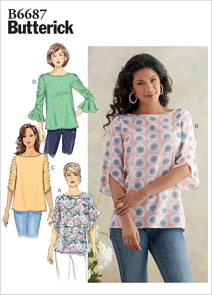 BUTTERICK B6687Z Easy Women's Ruffle Sleeve Blouse Sewing Patterns, Sizes L-XL