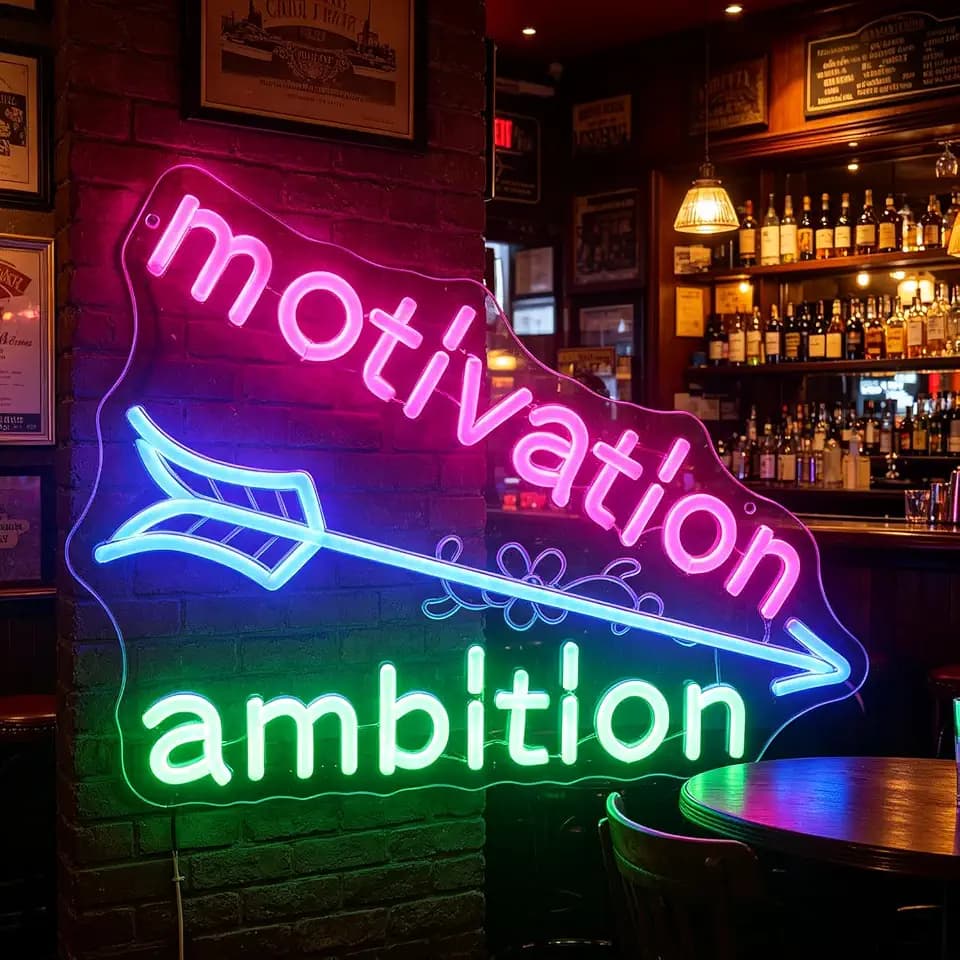 Motivation & Ambition Spear Neon Light - Powerful Goal Achievement LED Wall Art, Dimmable USB Office Gym Decor with Hanging Kit, Inspiring Gift for Entrepreneurs, Graduates & Go-Getters