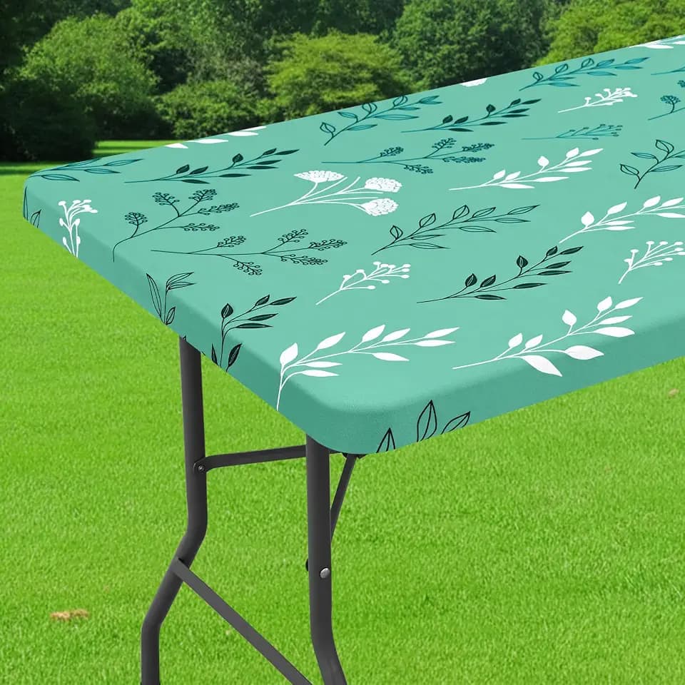 Smiry Spandex Printed 8FT Rectangle Table Cloth, Elastic Fitted Table Cover