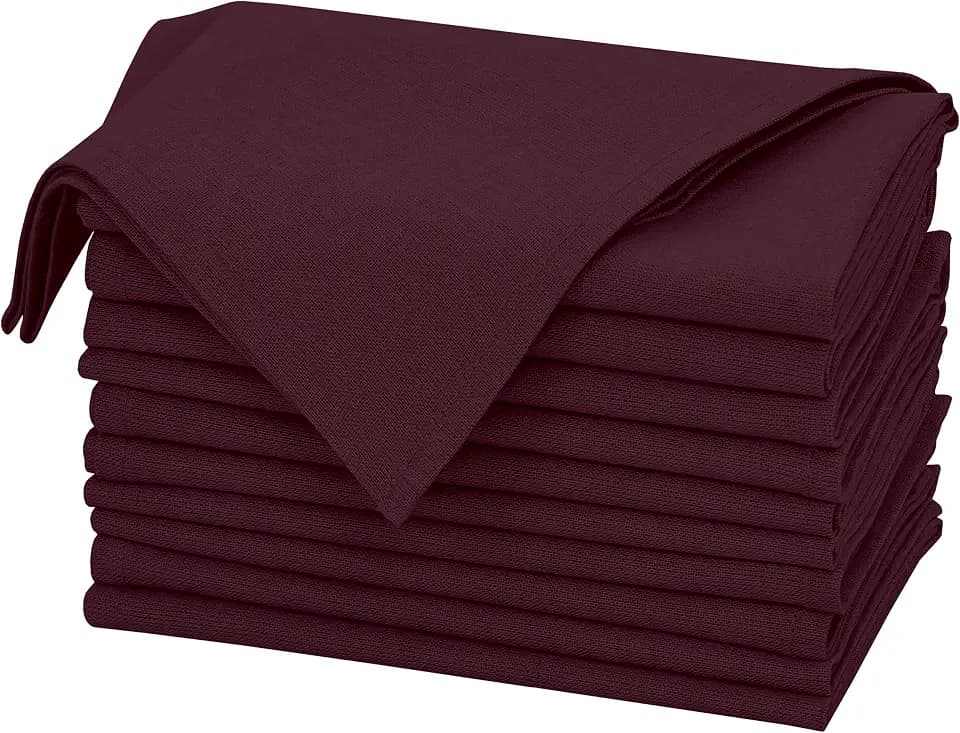 Ruvanti Linen Napkins Set of 12, Linen Cotton Blend 18”x18” - Burgundy