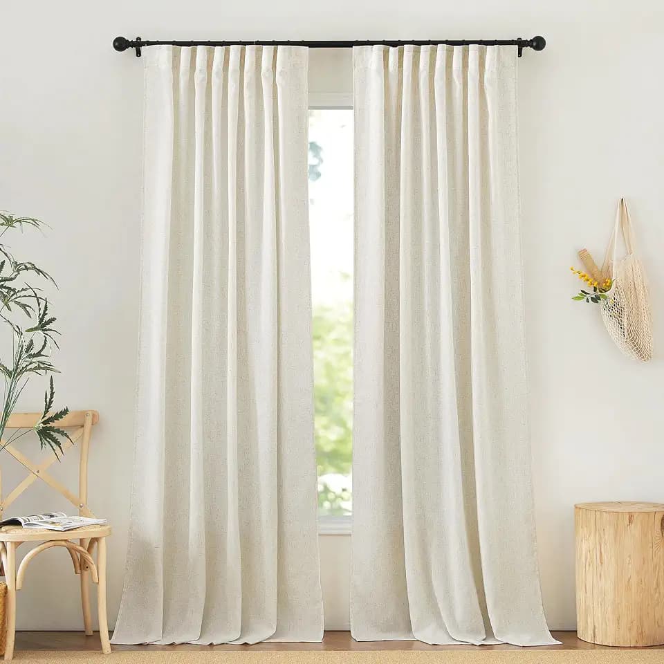 NICETOWN Thick Linen Curtains for Living Room 2 Panels Set, Back Tab/Rod Pocket with Pleat Tape Privacy Added with Light Filtering Window Treatments for Farmhouse/Bedroom, Natural, W52 x L84