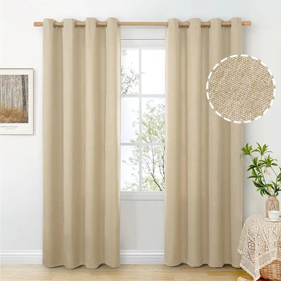 BGment Sand Beige Linen Drapes 84 Inch Length for Living Room with Grommet