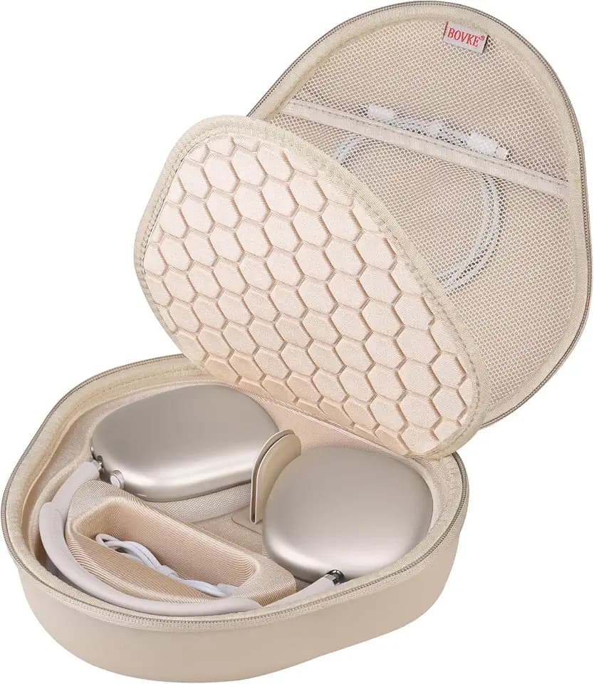 BOVKE Harte Tragetasche für Apple AirPods Max 2/AirPods Max Kabellose Kopfhörer, AirPods Max Schützende Smart Schutzhüllen mit Schlafmodus, Netztasche für Kopfhörer Zubehör, PU_Starlight (Nur Tasche)