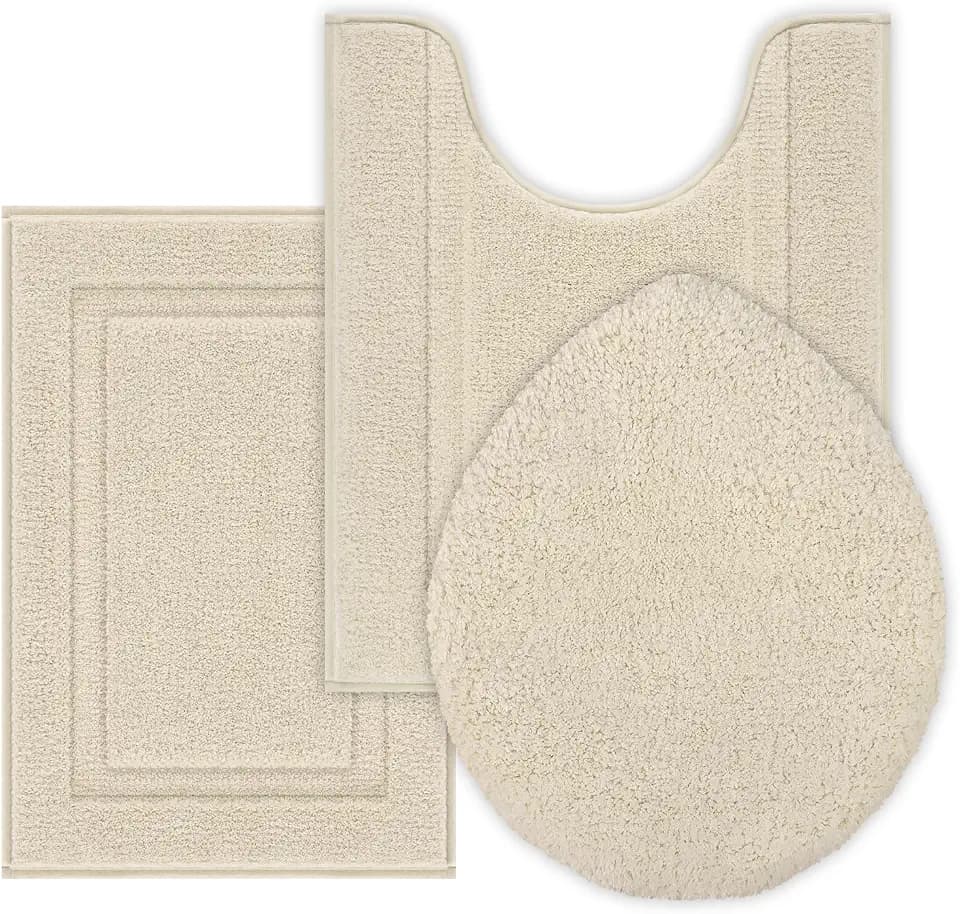 SHACOS Microfiber Bathroom Rugs Set of 3 with Toilet Lid Cover Non Slip