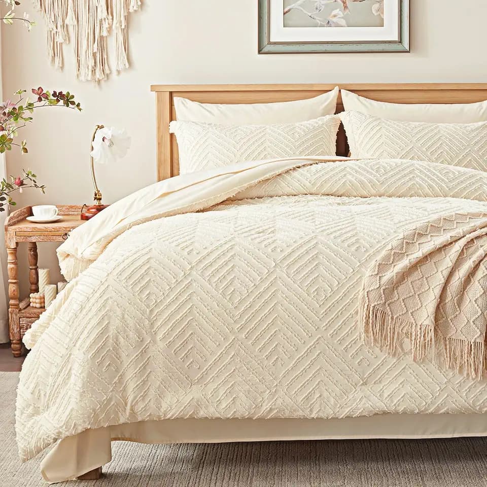 Zzlpp King Size Comforter Set 7 Piece, Cream Bed in a Bag King Bedding Sets