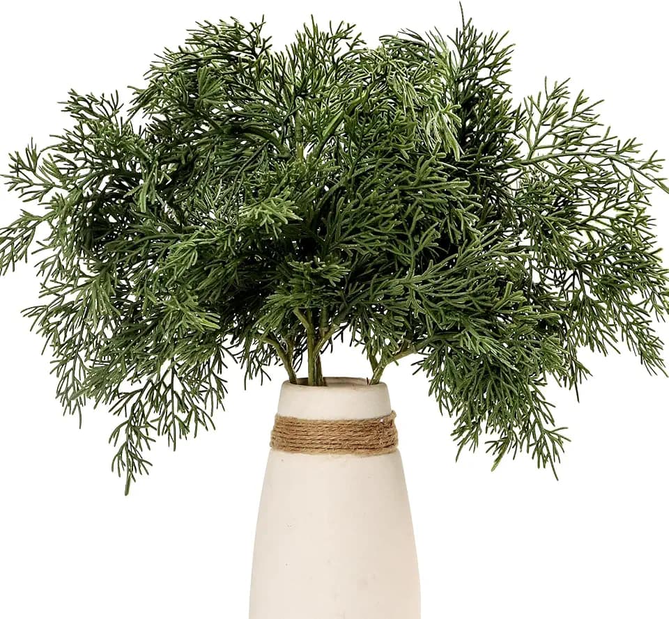 5 Pcs Real Touch Norfolk Pine Branch, 14.5" Artificial Norfolk Stem Faux Pine Picks Greenery Sprigs for Xmas Garland Wreath Vase Filler DIY Crafts Indoor Outdoor Home Decor (5, Green)
