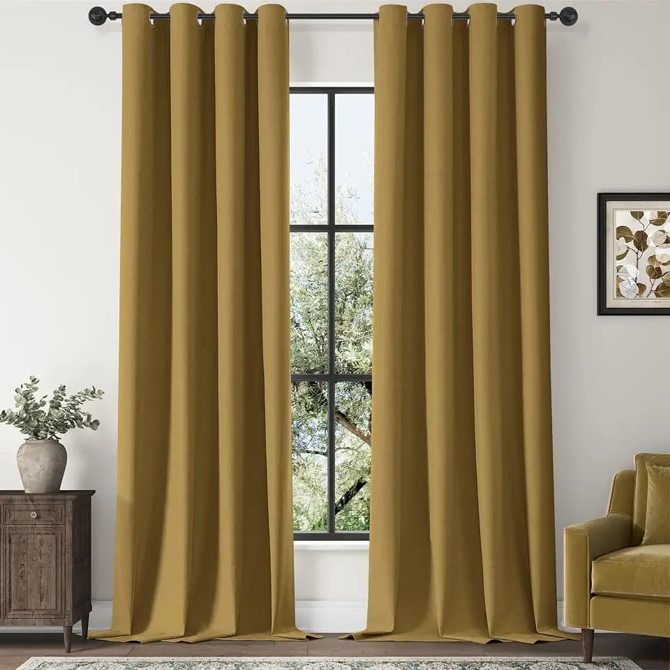 ChrisDowa Golden Brown Blackout Curtains 90 Inch Long 2 Panels for Bedroom