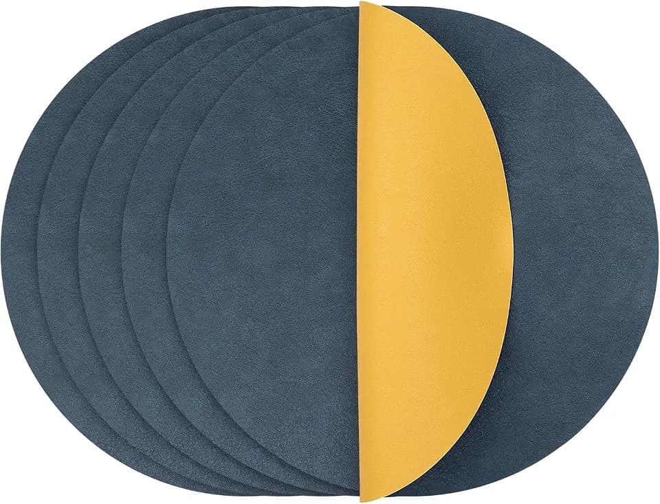 Round Placemats Dual Sided 13in Faux Leather Non-Slip Wipeable Table Mats