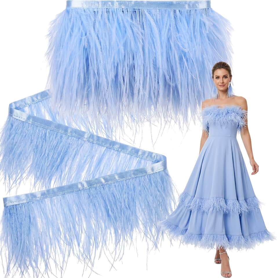 Janinka 10 Yards Ostrich Feathers Trims 3-4 Inch Feathers Fringe, Blue