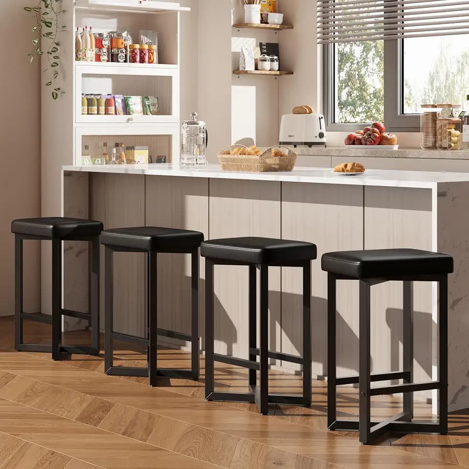 IDEALHOUSE Bar Stools Set of 4, 24.6" Counter Height Backless Barstools