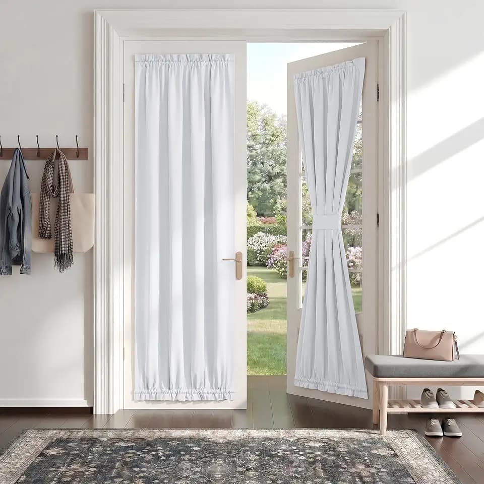 PONY DANCE Non-See-Through Glass Door Curtain, 54" W x 72" L, Pure White