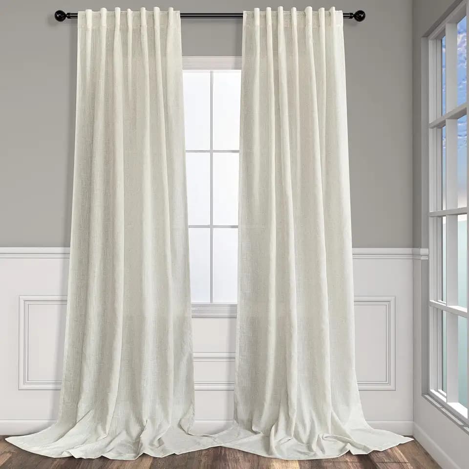 Pitalk 60 Inch Wide Curtains for Kids Bedroom Boys Girls 90 Inches Long 2 Panels Back Tab Pocket Natural Linen Sheer Extra Wide Large Cream Ivory Curtains for Nursery Room Playroom Closet Doors 60x90