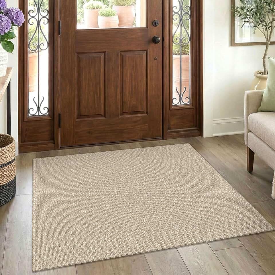 EARTHALL Washable Entryway Rug, Non Slip Indoor Doormat, 3x4 Ft, Sand/Beige