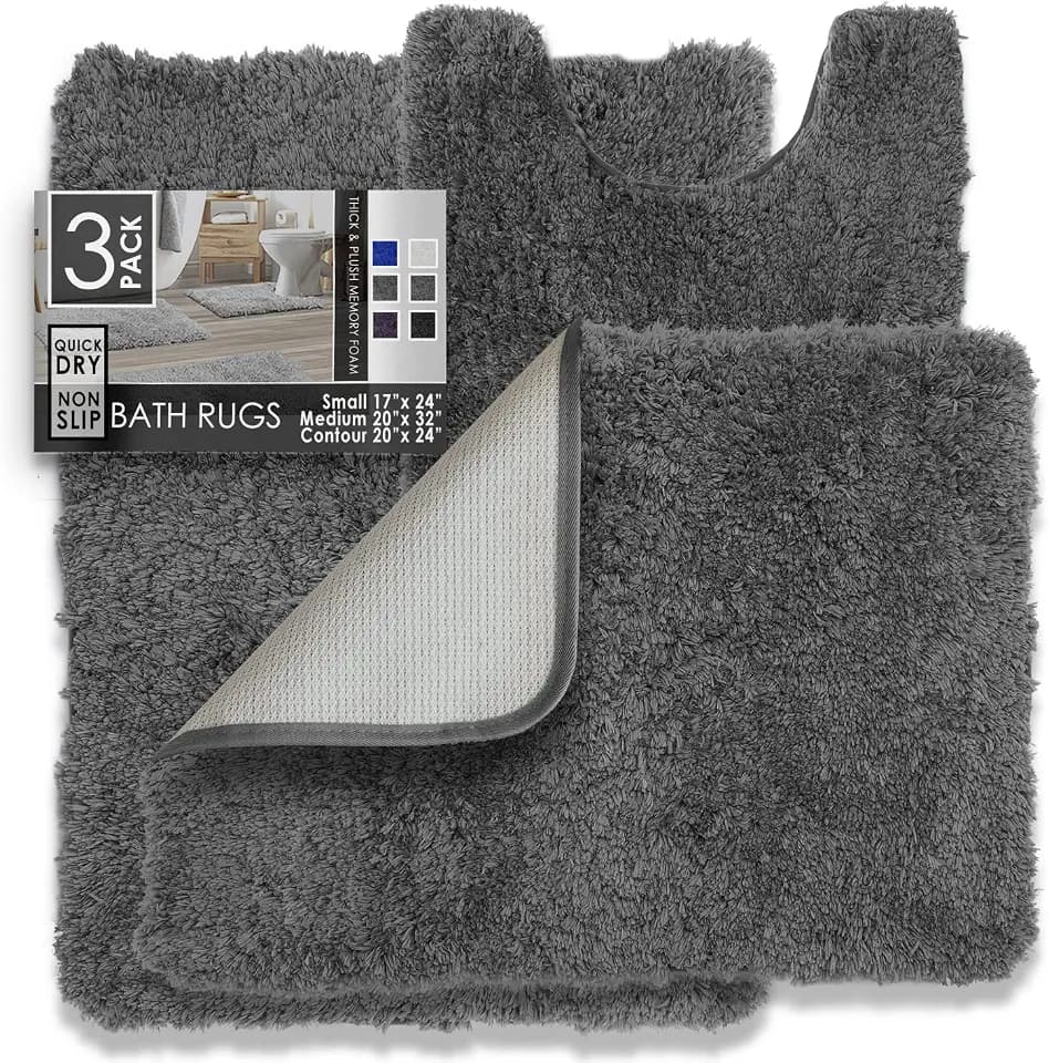 Clara Clark Bathroom Rugs Sets 3 Piece, Shaggy Plush Bath Mat - Non-Slip, Machine Washable Bath Rugs - Dries Quickly, Ultra Soft Bath Mats for Bathroom,