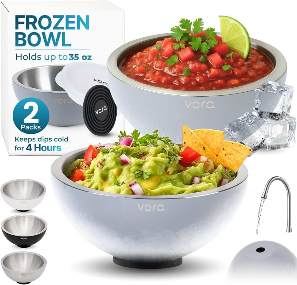 35oz Gray Stainless Steel Dip Chiller Bowl with Lid (2 Pack)