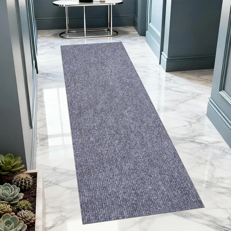 2x6 ft Outdoor Runner Rug, Non-Slip Indoor Outdoor Carpet Runner with TPR Backing, Waterproof Mat for Hallway, Kitchen, Patio, Garage, Deck, Entryway, Grey Fine Stripes