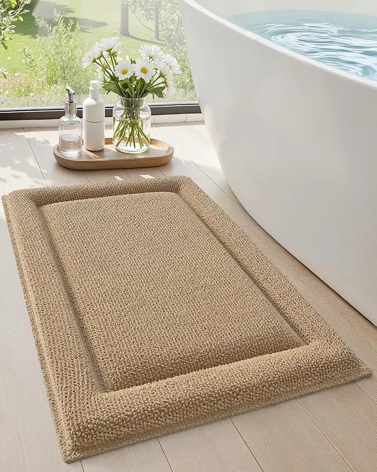 Color&Geometry 24x17 Memory Foam Bath Mat, Taupe Bathroom Rugs Soft Absorbent Chenille Bath Rug, Non Slip Bath Mats for Bathroom, Thick Shower Mats, Taupe