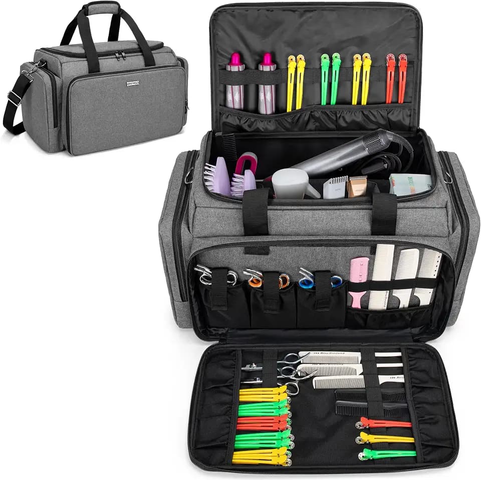 BAFASO Large Capacity Hairdresser Bag with Adjustable Dividers, Gray
