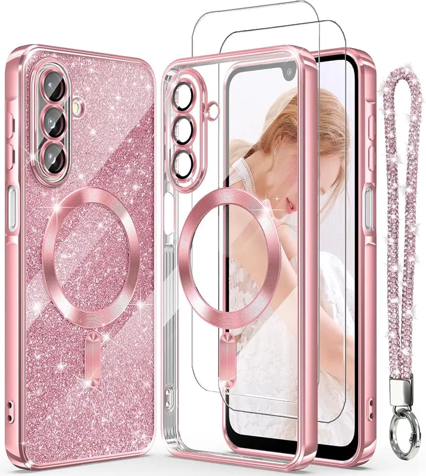 for Samsung Galaxy A17/A18 Case Magnetic Glitter Crystal Clear,Pink