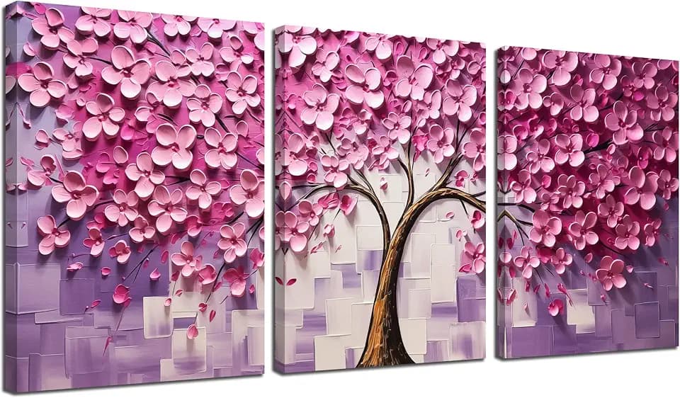 Pink Tree Canvas Wall Decor for Bedroom Women 12 x 16 Inch x 3 Pieces
