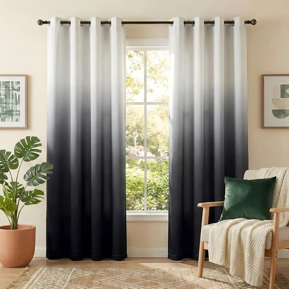 NICETOWN Room Darkening Curtains 84 inch Length for Living Room, Grommet White & Black Ombre Privacy Curtains for Hall/Villa, Home Decoration Window Treatment Drapes, 104" Wide Total 2 Pieces