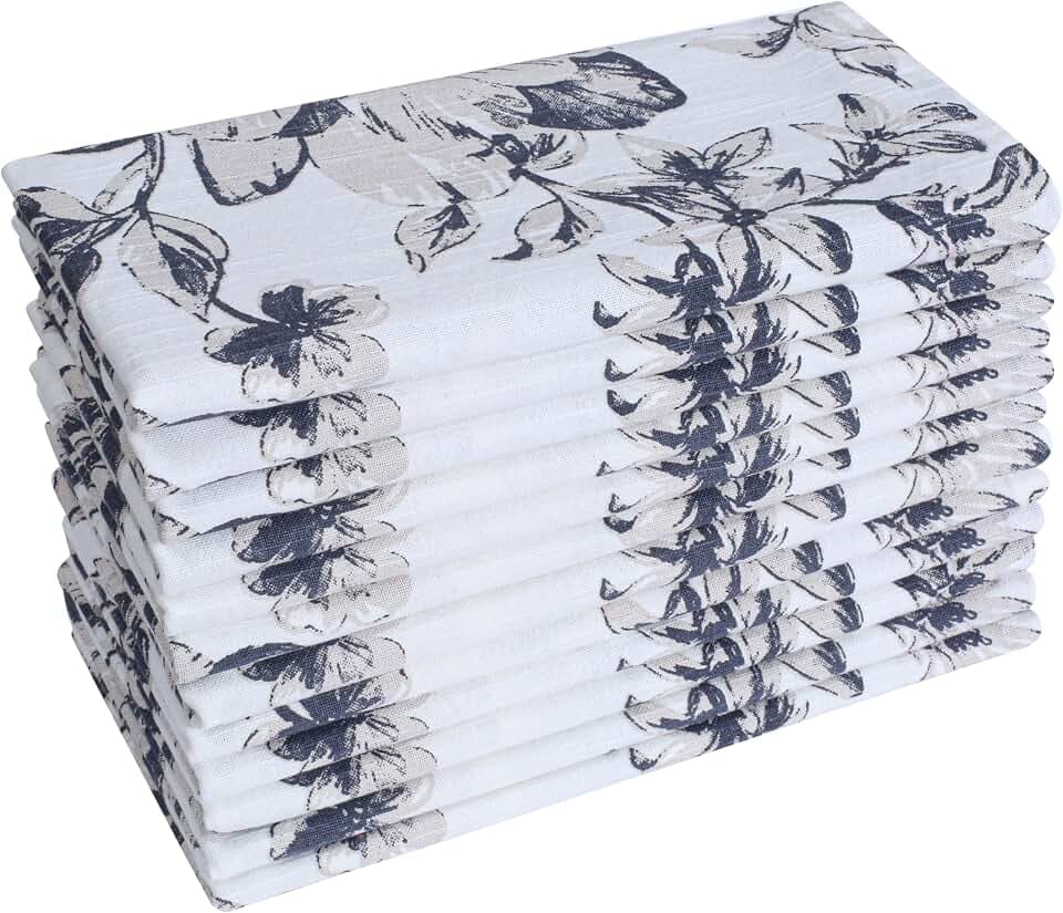 Ramanta Home Cloth Napkins Set of 12, Grey Beige 18x18 Inches