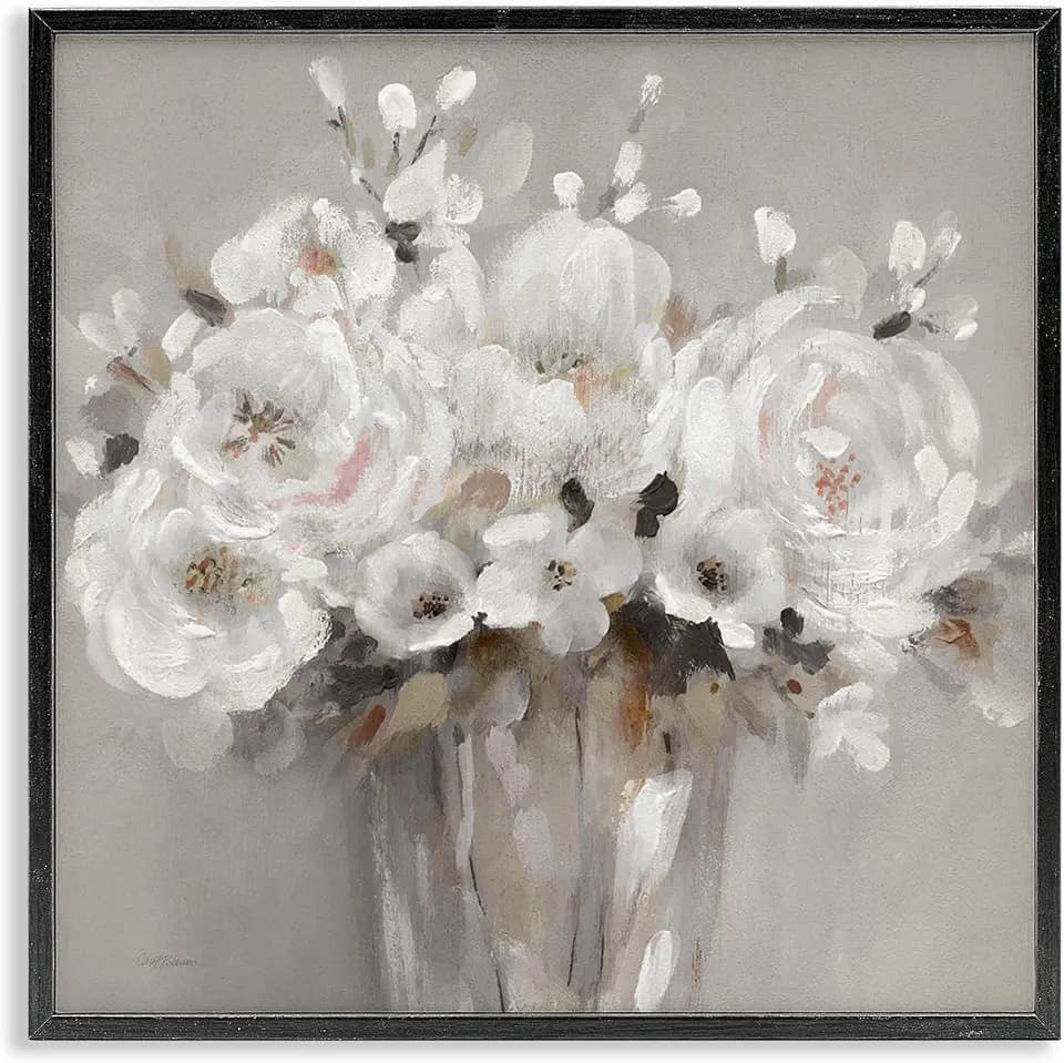 White Flower Bunches Floral Cottage, 17 x 17 Inch Framed Giclée Print