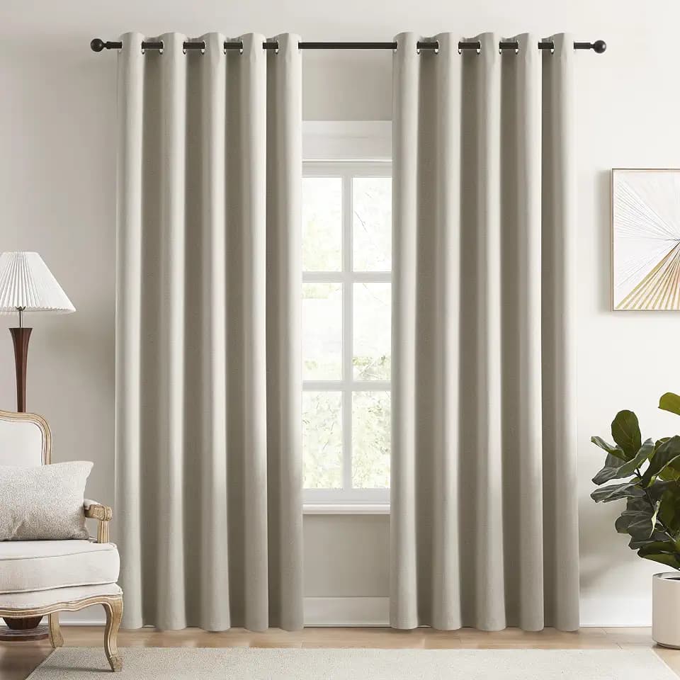 KangBang Extra Wide Blackout Linen Curtains 84 Inches Long 2 Panels