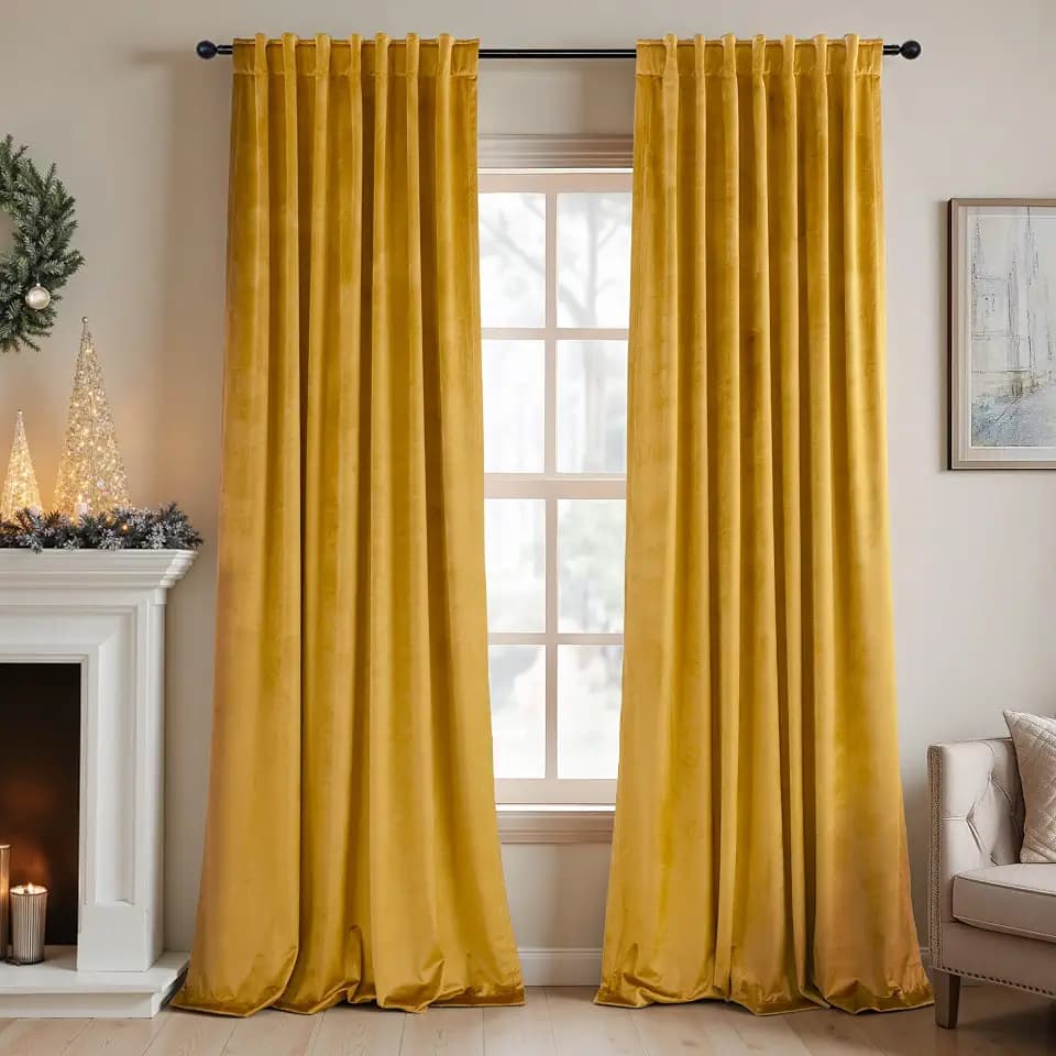 Mustard Yellow Gold Velvet Curtain 84 Inch Long 2 Panel for Living Room Darkening Light Blocking Heat Resistant Warm Fall Drape for Patio Sliding Door French Window Vintage 52x84 Floor Length Back Tab