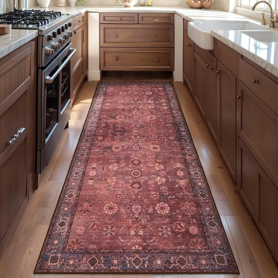 Tangsoo 2x6 Washable Runner Rug for Hallway,Non Slip Vintage Red Rug Runner