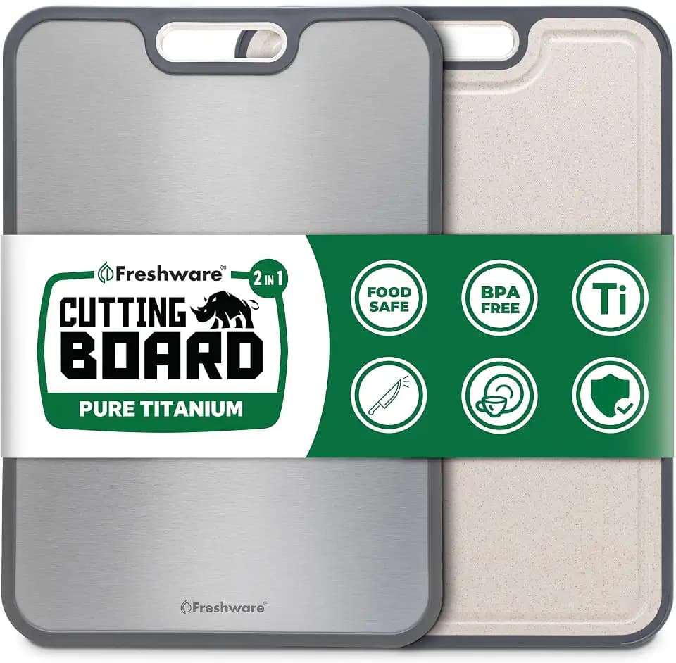Freshware Titanium Cutting Board for Kitchen, Double Sided and Non Slip Cutting Boards, Pure Titanium/PP, Chopping Board with Juice Grooves, Dishwasher Safe, Large 15.2" by 10.5"