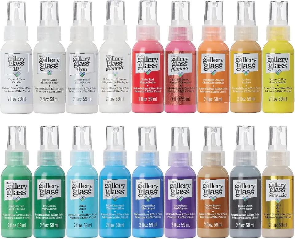 Gallery Glass Window Acrylic Craft Paint Set Formulated to be Non-Toxic, Perfect for Beginners and Artists, Eighteen Bottles, 2 Ounce, Assorted Colors 1