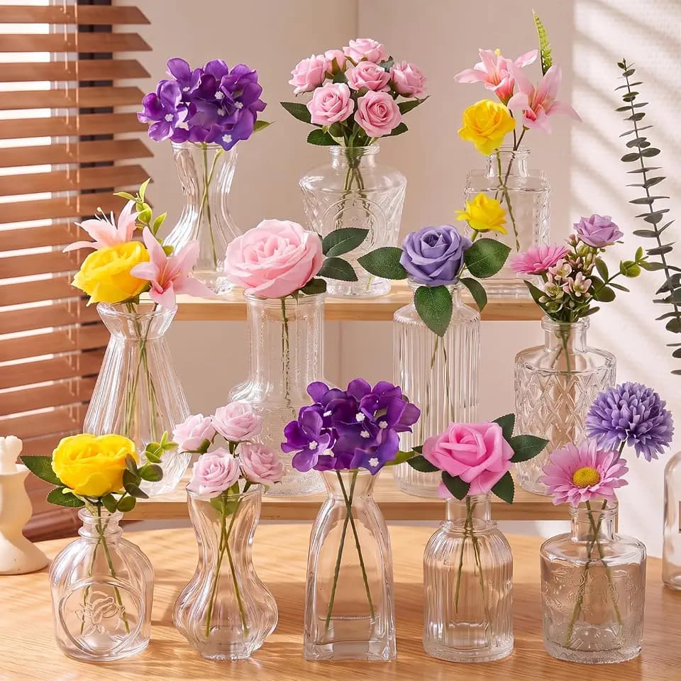 36 Pcs Flowers Table Centerpiece with Vases, Elegant Grace, Clear