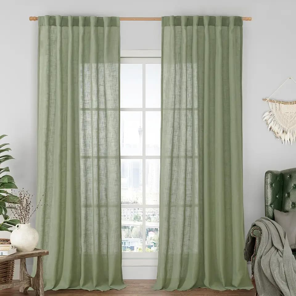 LAMIT Sheer Linen Curtains 96 inches Long 2 Panels Set for Living Room