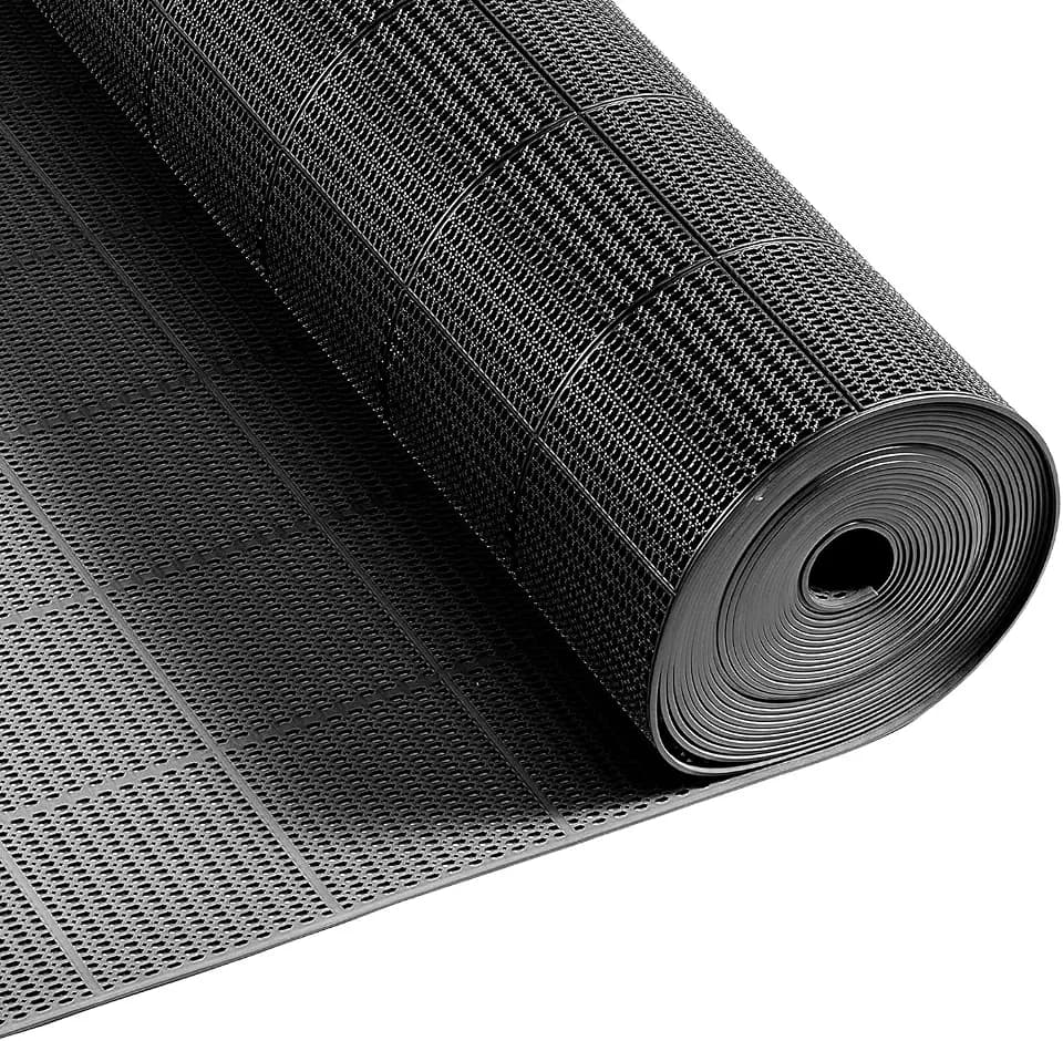 VEVOR Drainage Mat, 3 x 50 ft, PVC Non Slip Commercial Floor Mat, Wet Area Water Drain Splash Matting Hollow Doormat Roll, for Outdoor Indoor Restaurant Swimming Pool Patio Bathroom Washroom, Black