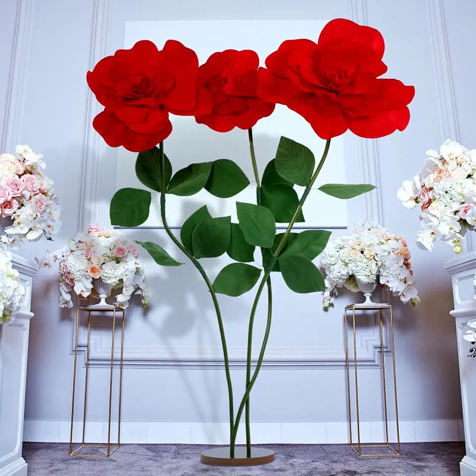 Giegxin 1 Set 5.9 ft Valentines Giant Artificial Flowers Decoration Flannel Rose with Standing Stems and Base Valentines Giant Flowers Decoration for Wedding Reception Banquet Ceremony Party Window