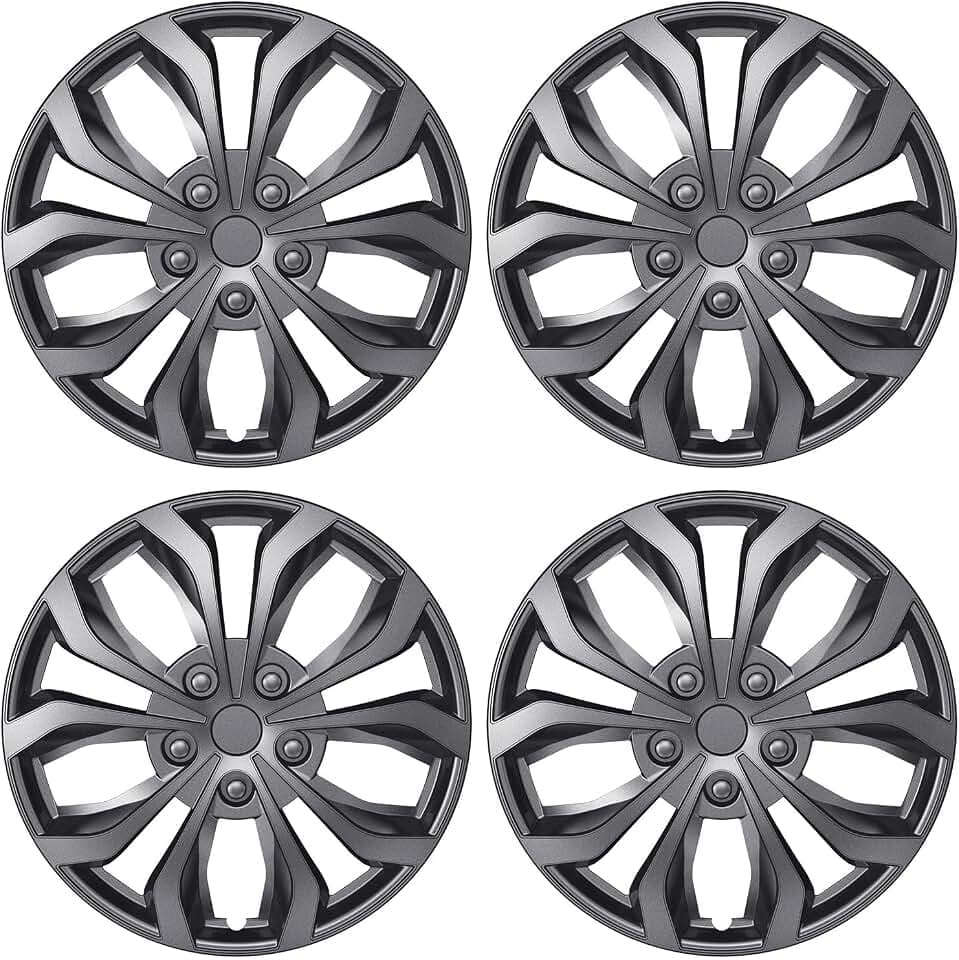 4er-Pack Universal Radkappen für 17 Zoll Räder, 17" Radzierblenden, Radblenden (Grau, 17 Zoll)