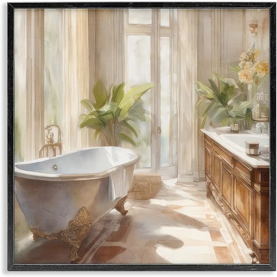 Sunlit Bathroom Floral Window View, 24 x 24 Inch Framed Giclée Print