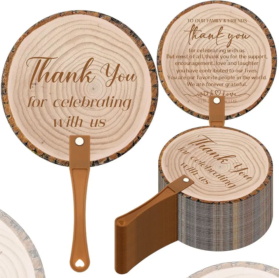 CroBlissful 100 Pcs Wedding Hand Fans for Guest Bulk, Handheld, Tree Bark