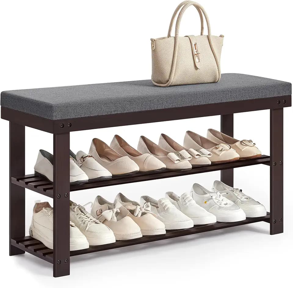 SONGMICS Bamboo Shoe Bench, 3-Tier Shoe Rack, 11.8 x 35.4 x 19.2 Inches