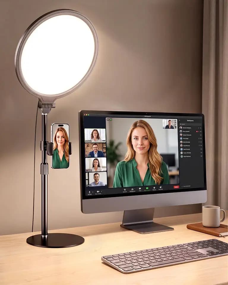 Ringlicht mit Stativ, 10'' Dimmbares Tisch Videolicht, Selfie Licht mit Ständer & Handyhalterung für Videokonferenz/Streaming/YouTube/TikTok/Fotografie