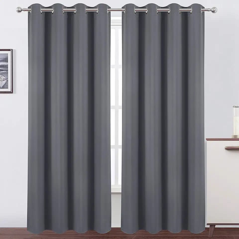 LEMOMO Blackout Curtains 52 x 84 Inch Long Grey Curtains Set of 2 Panels Thermal Insulated Room Darkening Curtains for Bedroom