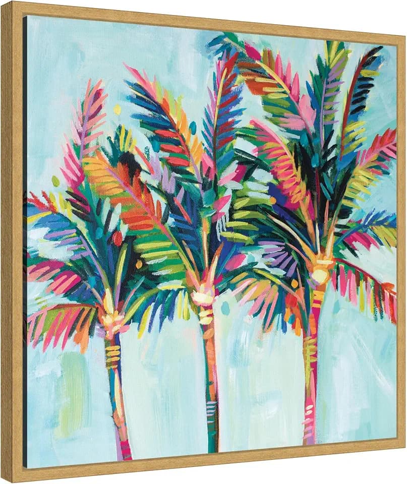 Kate and Laurel Rainbow Coconuts Framed Canvas Wall Art by Rachel Christopoulous 22 x 22 Sylvie Bright Gold, Coastal, Tropical, Beach, Landscapes Art for Wall Decor, Living Room, Bedroom
