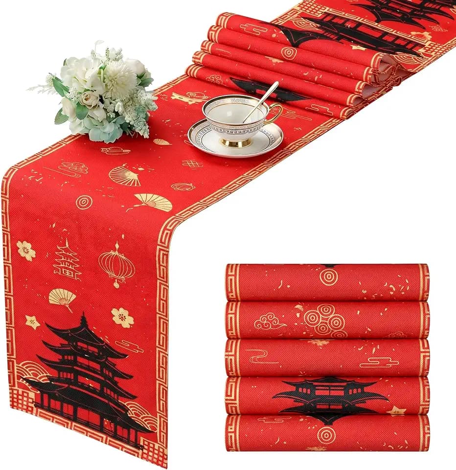 Fanfanwin 4 Pcs Hibachi Party Decorations Hibachi Table Runner 13 x 72 Inch