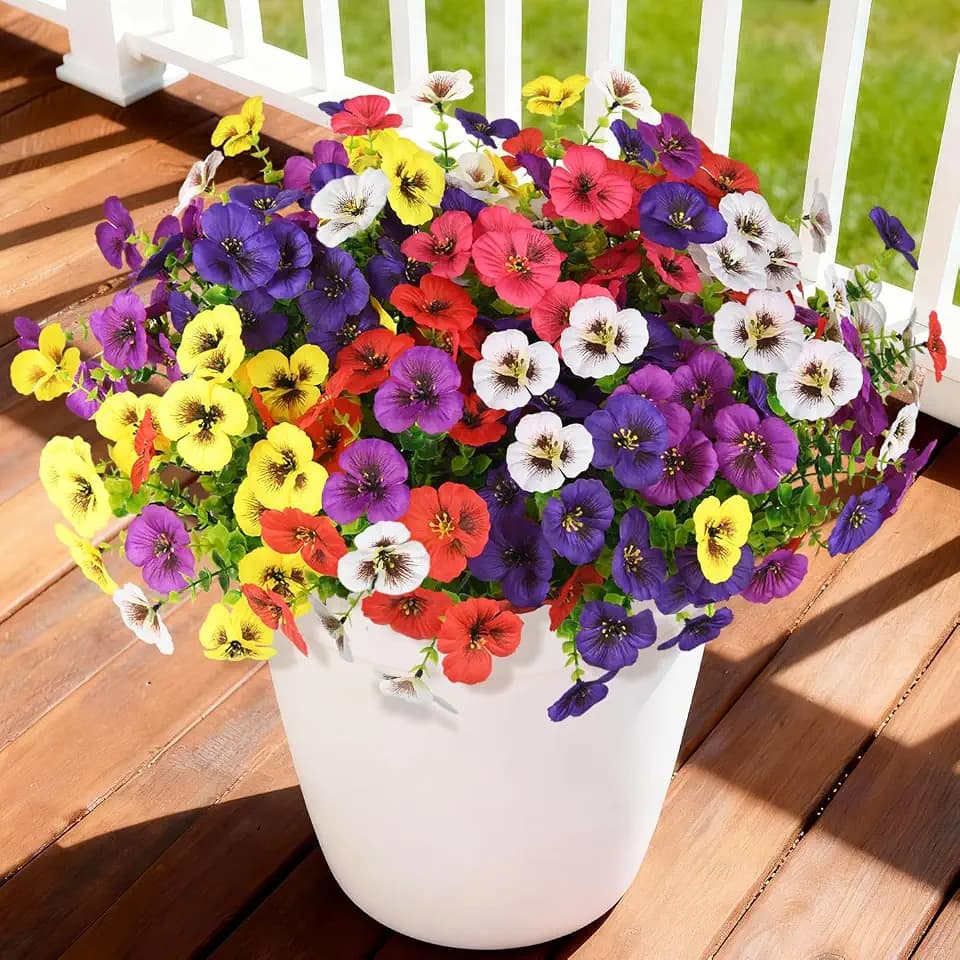 Artificial Flowers 12 Pcs Fake Pansy for Outdoors Spring Summer Decor