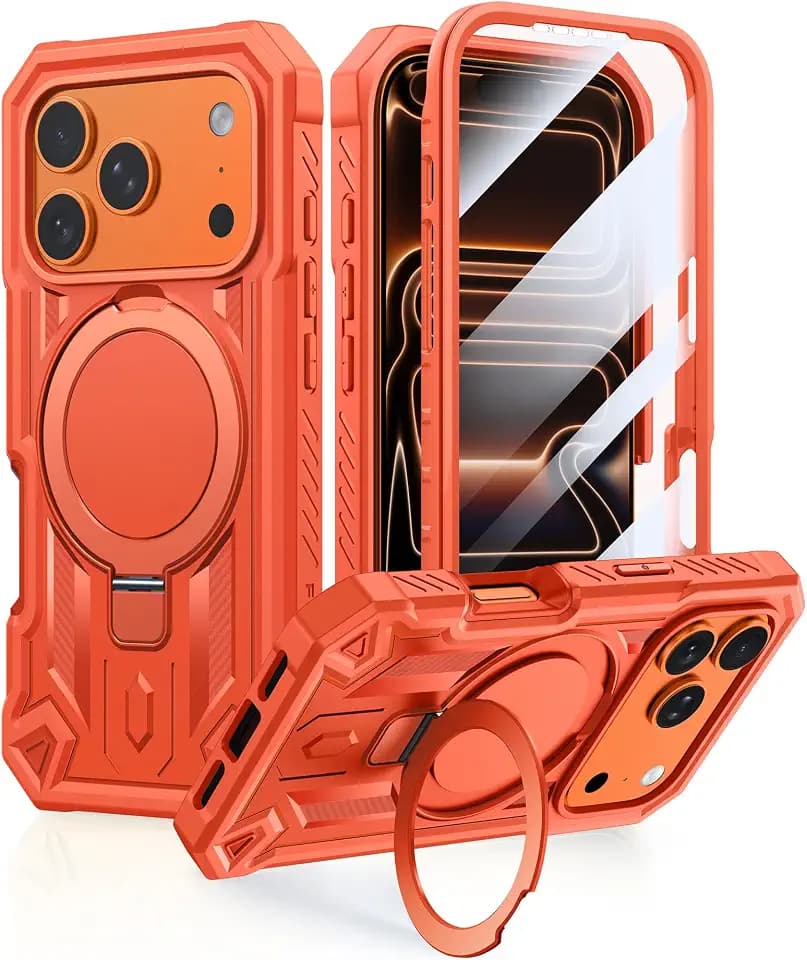 FNTCASE for iPhone 17 Pro-Max Case with Magnetic Kickstand Orange
