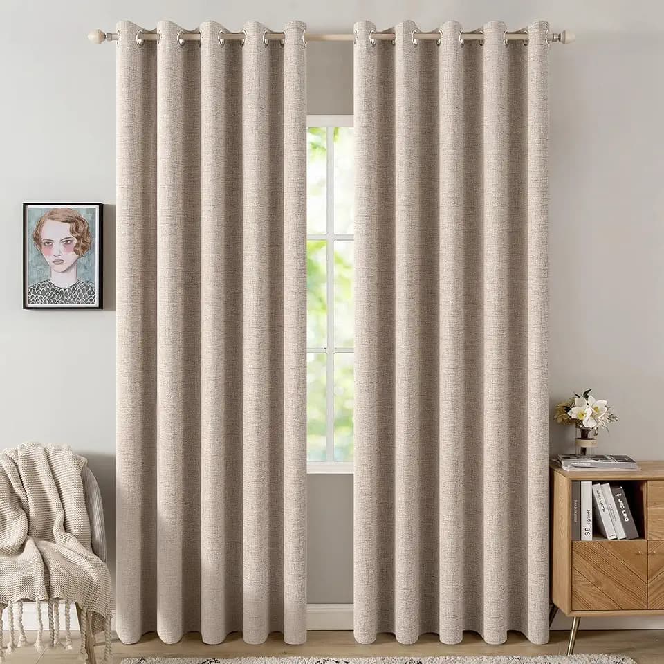 MIULEE 100% Blackout Linen Curtains for Bedroom 62x84 Inches Natural Beige