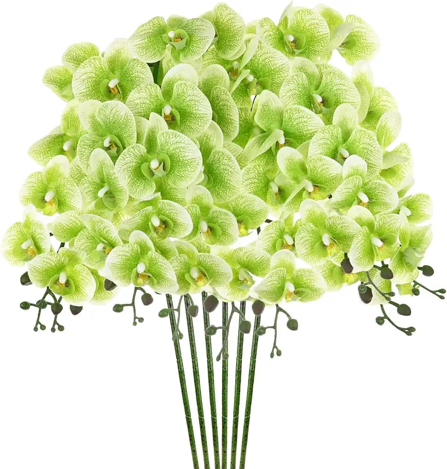 M METERXITY 6-Pack Artificial Orchid Flowers 9 Large Petals 37 Inch Faux Phalaenopsis Silk Bouquets Real Touch Dark Green Fake Orchids for Home/Wedding/Christmas/Party/Garden Office