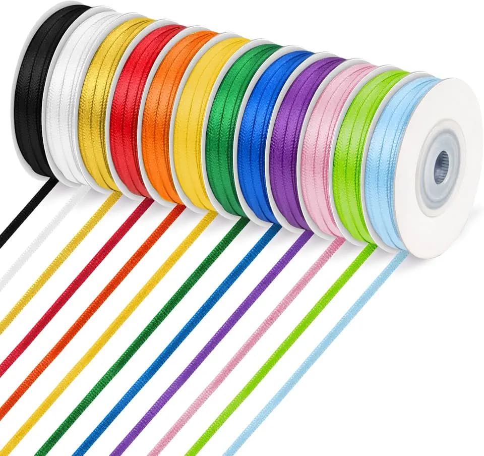 Rainbow Satin Ribbon, 1/8 Inch Thin Ribbon 328 Yards Double Face Ribbon